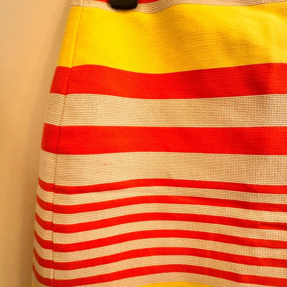Ann Taylor Petite 8P Skirt Striped Neon Beige Orange Yellow A-line Career Lined - Picture 2 of 9